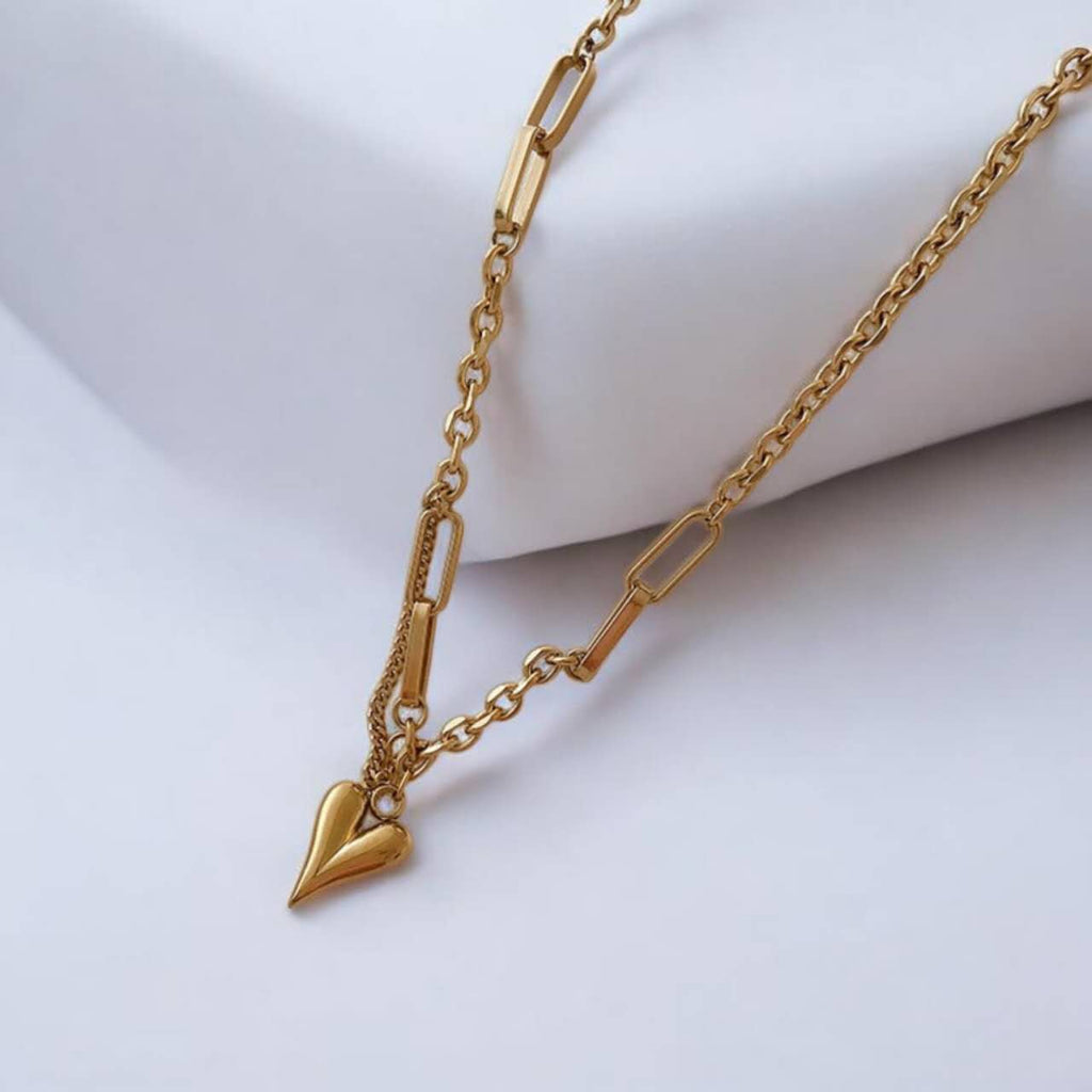 Conjunto de joyas collar y Pulsera con colgante corazon de acero inoxidable oro 18K pvd waterproof tarnish-free