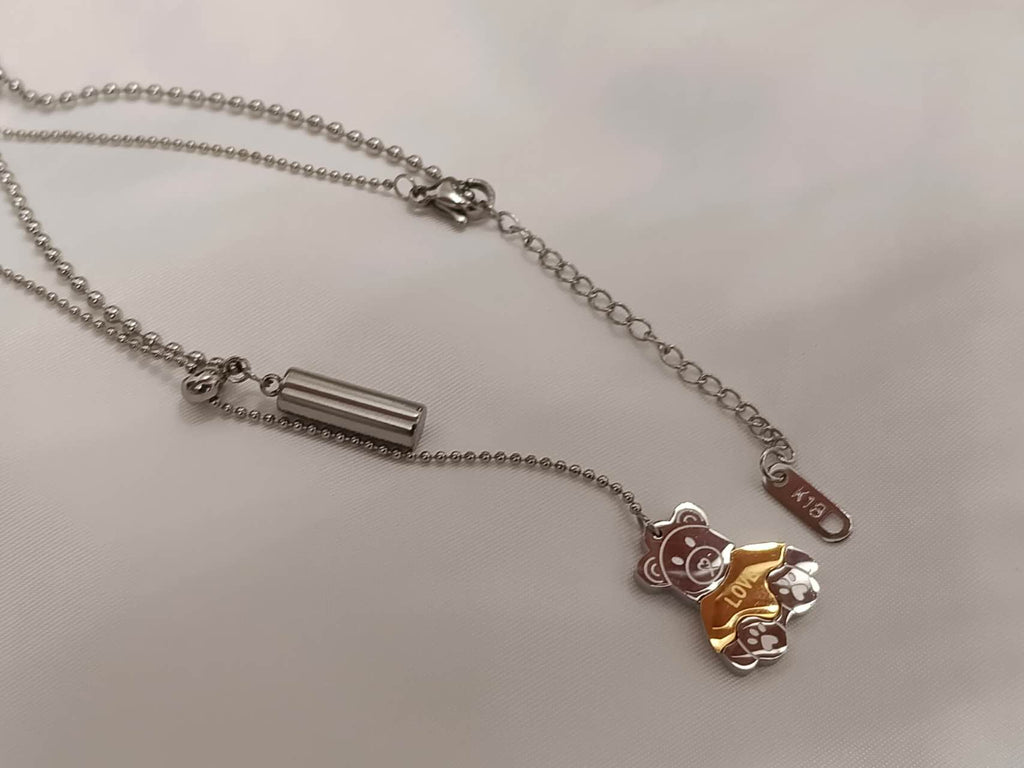 Collar ajustable de bolitas con colgante de oso bicolor acero inoxidable oro 18K waterproof tarnish-free
