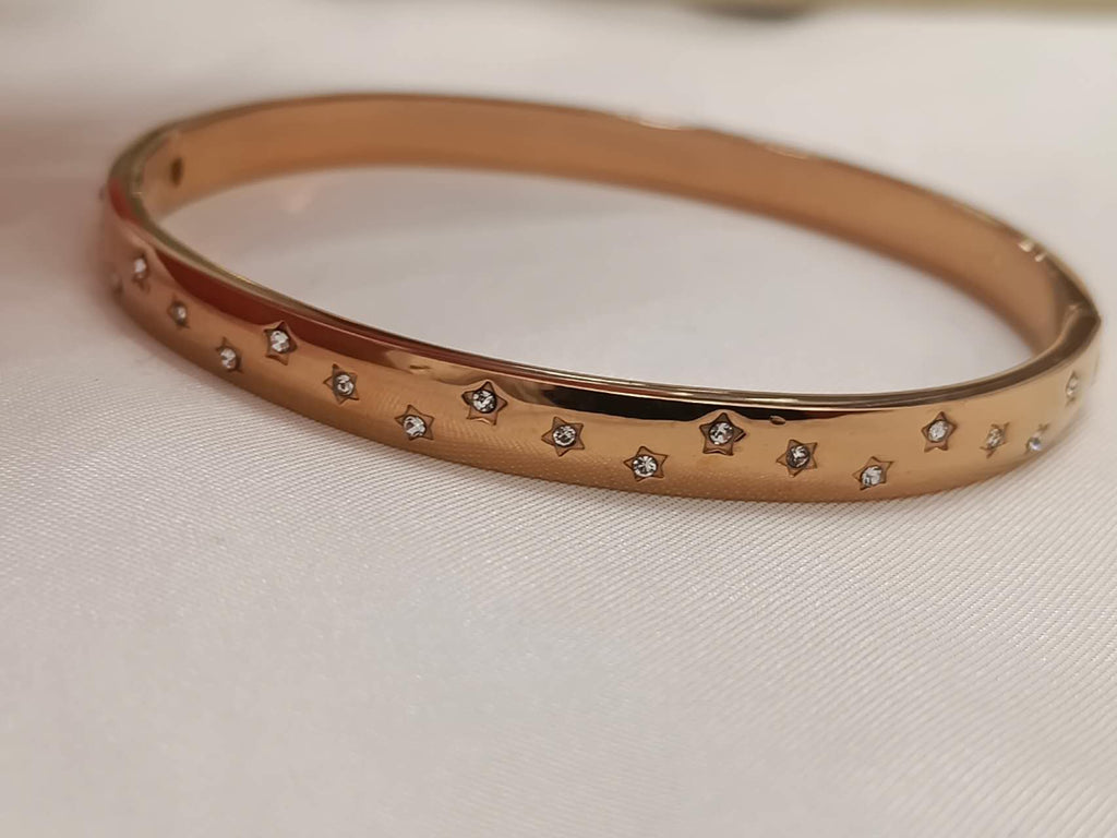 Brazalete ancho estrella polar circonita de acero inoxidable oro 18K waterproof