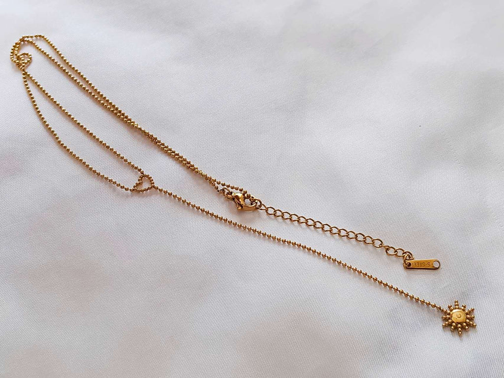 Collar en Y con colgante sol y corazon acero inoxidable oro 18K PVD waterproof tarnish-free