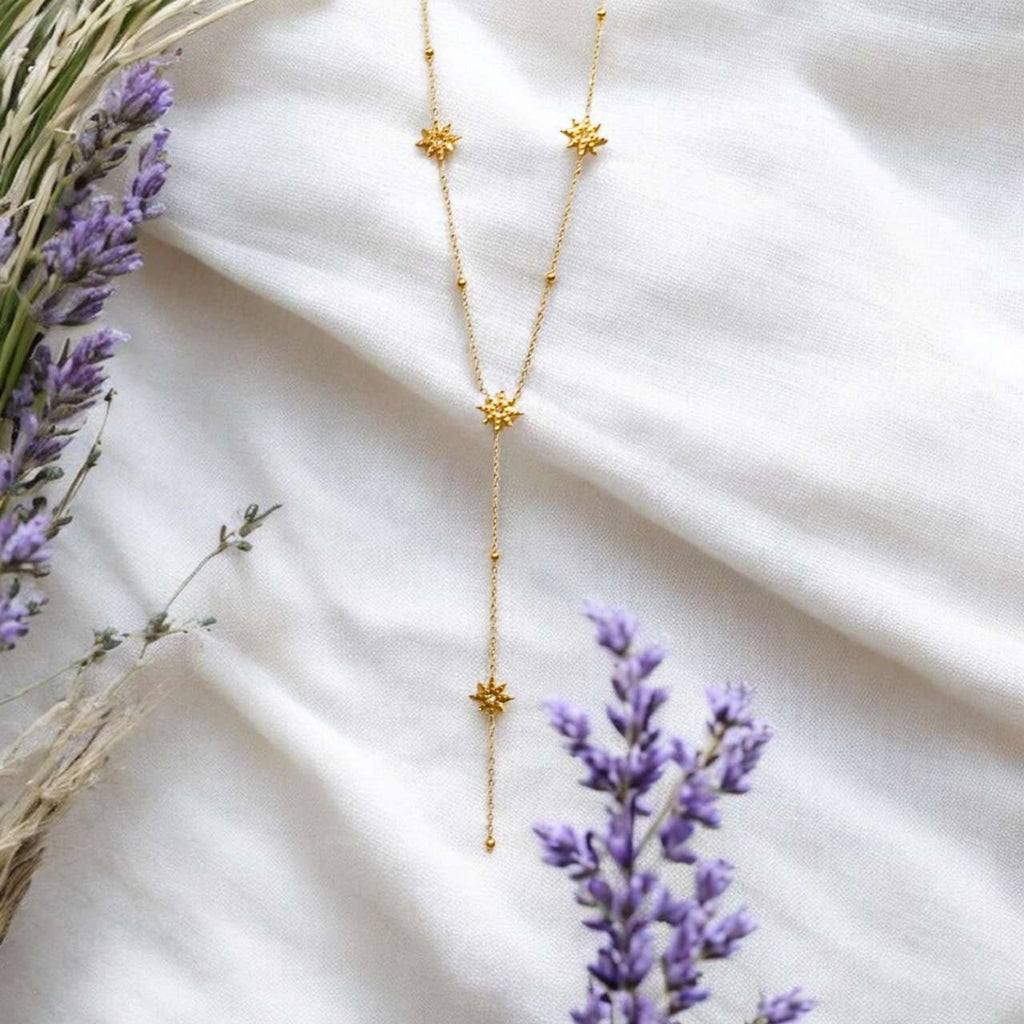 Collar ajustable en Y con colgantes de estrellas polares de acero inoxidable oro 18K waterproof tarnish free