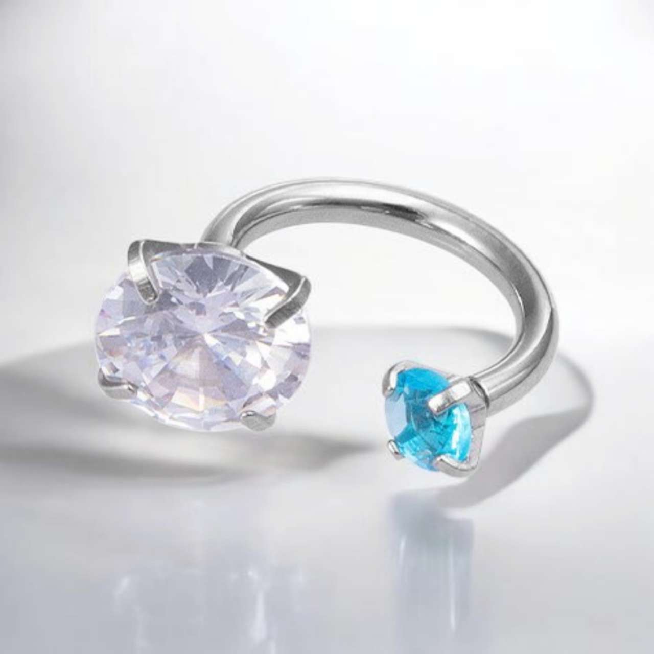 Pendientes de acero inoxidable 316 con circonitas rosas azules doble cabeza para mujeres