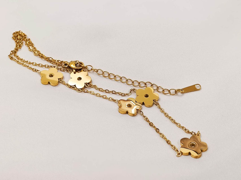 Set de joyas collar ajustable de cuentas de flores y pendientes a juego de acero inoxidable oro 18K PVD Waterproof tarnish-free