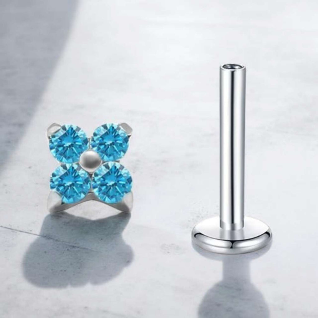 Pendientes Trébol de Titanio F136 con Circonitas rojo azul  para  lóbulo de la oreja