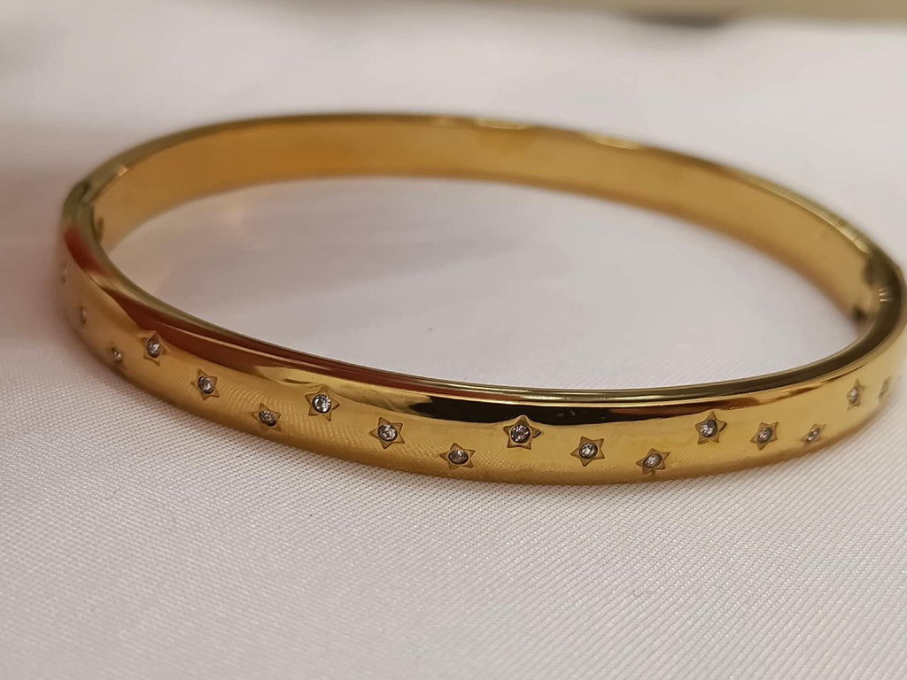 Brazalete ancho estrella polar circonita de acero inoxidable oro 18K waterproof