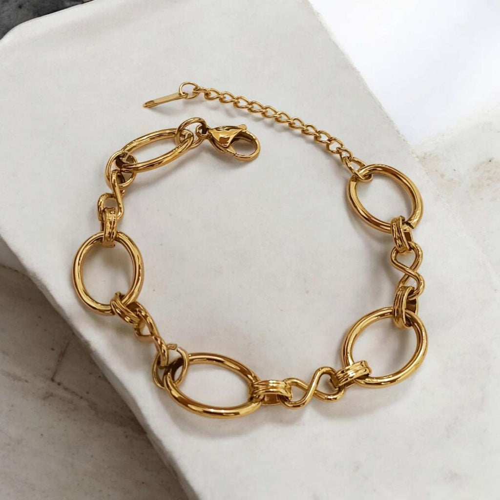 Pulsera de aros anchos infinito de acero inoxidable oro 18K waterproof tarnish-free