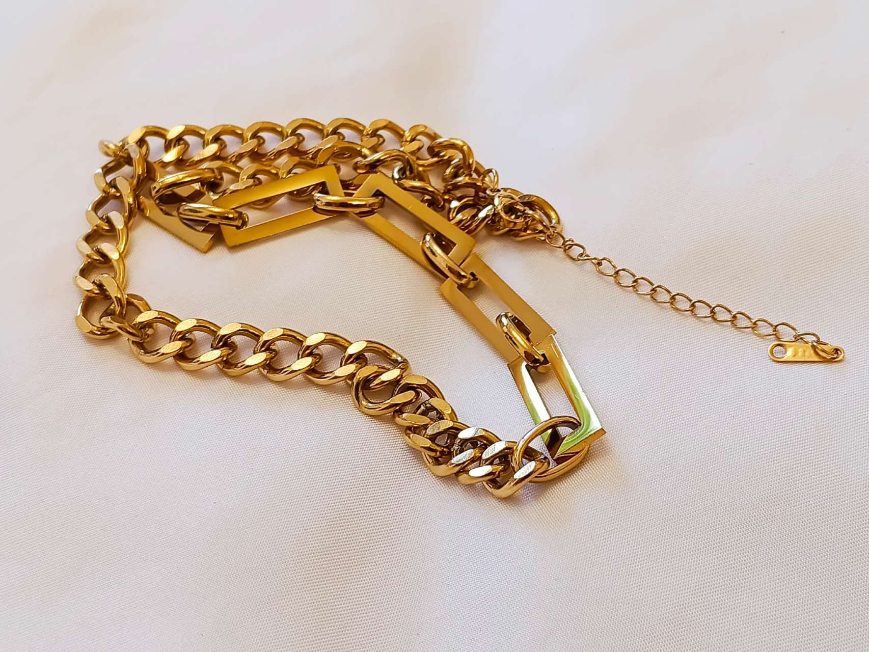 et de Collar y Pulsera Acero Inoxidable oro 18K PVD Waterproof Eslabones Rectangulares en Tendencia