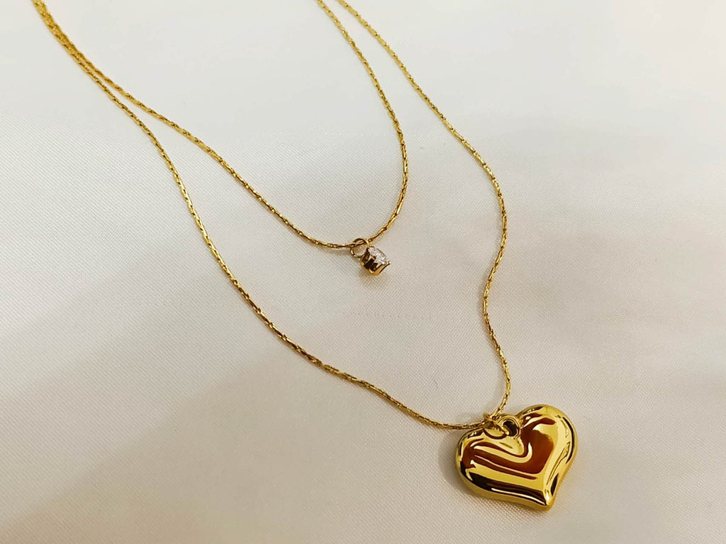 Collar doble capa corazon acero inoxidable oro 18K PVD