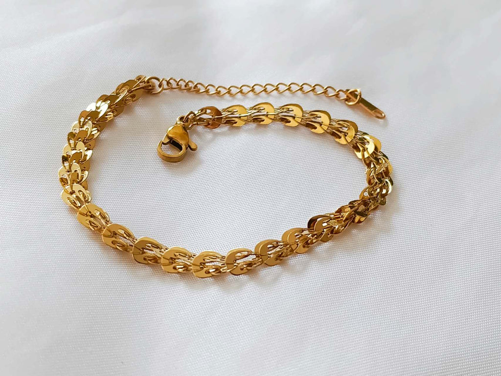 Set de joyas collar con extensor de eslabones de cola de zorro y pulsera a juego de acero inoxidable oro 18K PVD Waterproof