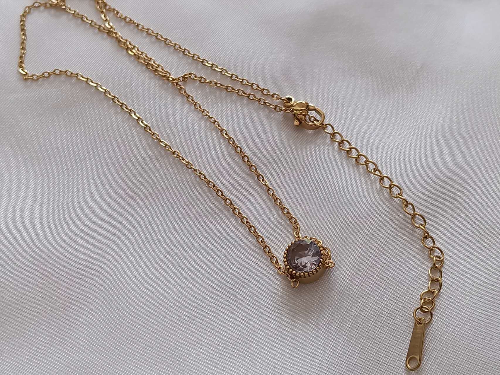 Set de joyas collar ajustable con colgante redonda circonita y anillo a juego de acero inoxidable oro 18K PVD waterproof