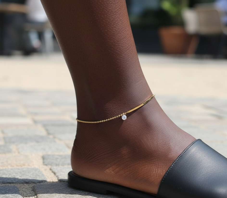 Tobillera colgante circonita acero oro 18K PVD tarnish free