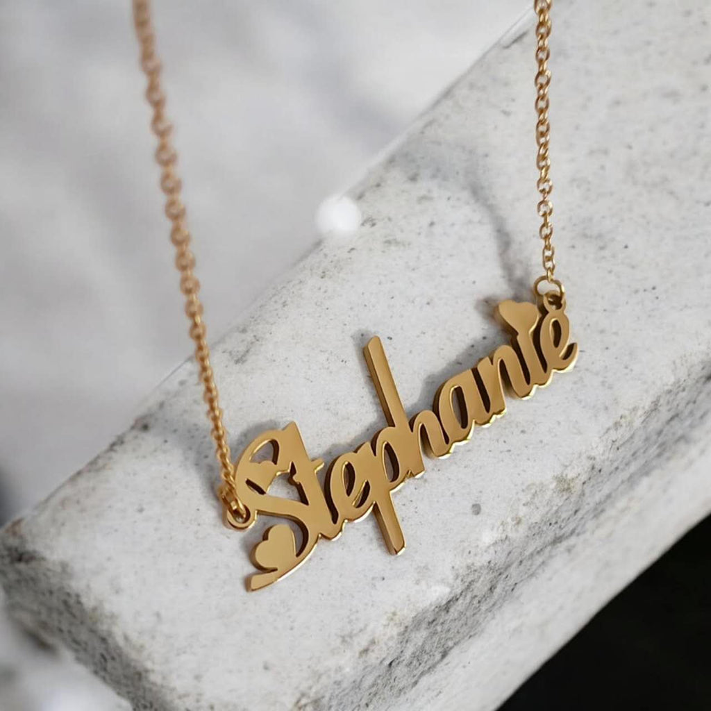 Collar con extensor de nombre personalizado de acero inoxidable oro 18K waterproof en stock