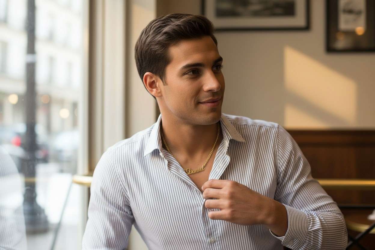 Collar nombre 50cm acero inoxidable oro 18K PVD para hombre