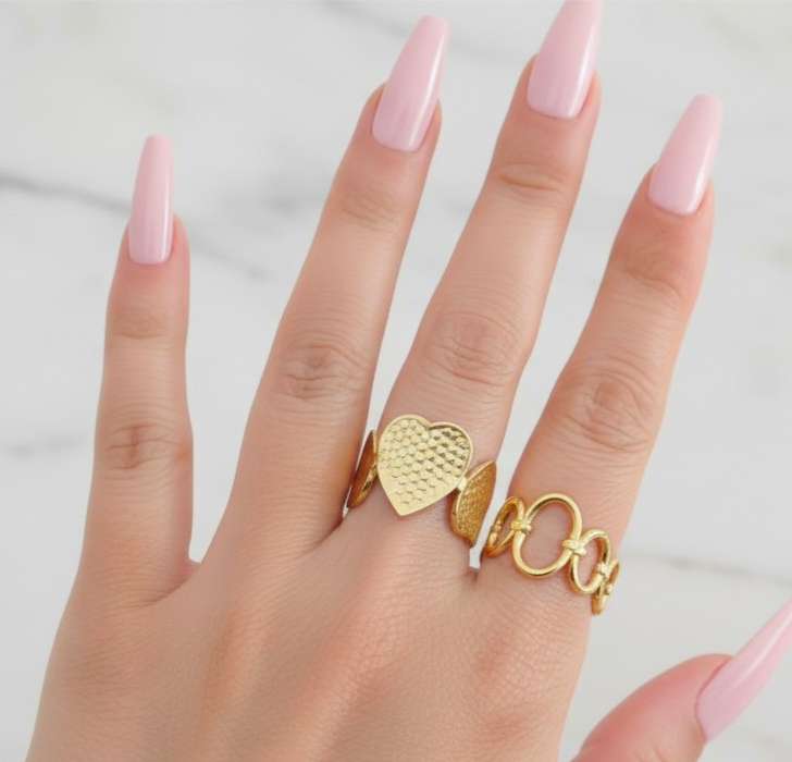Lote de 2 Anillos ajustable coraz acero oro 18K Waterproof