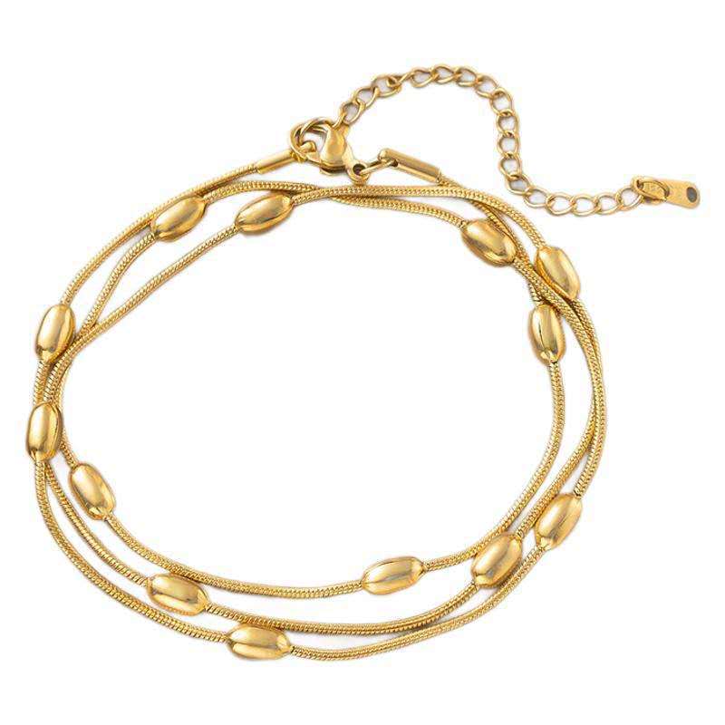 Set de joyas collar ajustable triple cadena  de cuentas bolas  y pulsera a juego acero inoxidable oro 18K