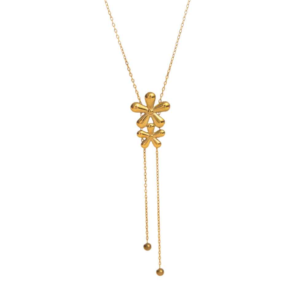 Juego de joyas collar ajustable en Y colgante flores y pendientes a juego acero inoxidable oro 18K waterproof tarnish-free