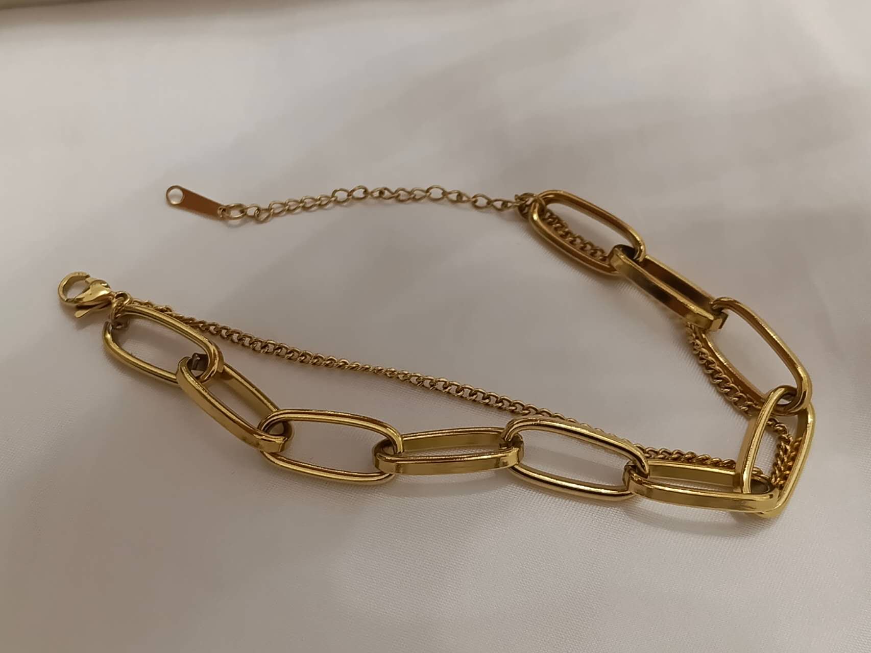 Pulsera ajustable ancha doble cadena de clip acero oro 18K PVD waterproof