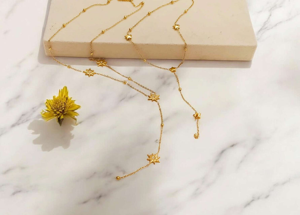 Collar ajustable en Y con colgantes de estrellas polares de acero inoxidable oro 18K waterproof tarnish free