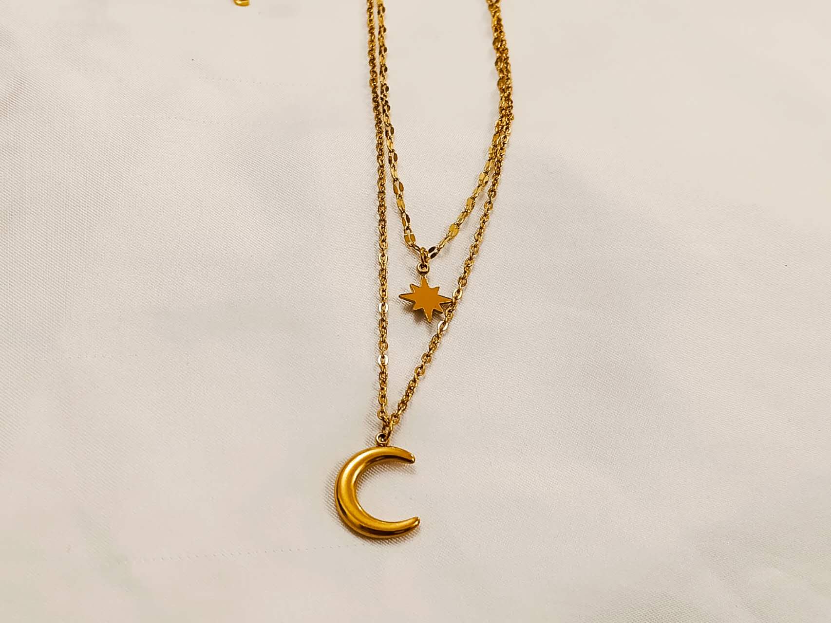 Collar ajustable de doble cadena con colgante luna y estrella polar acero inoxidable oro 18K PVD Waterproof t