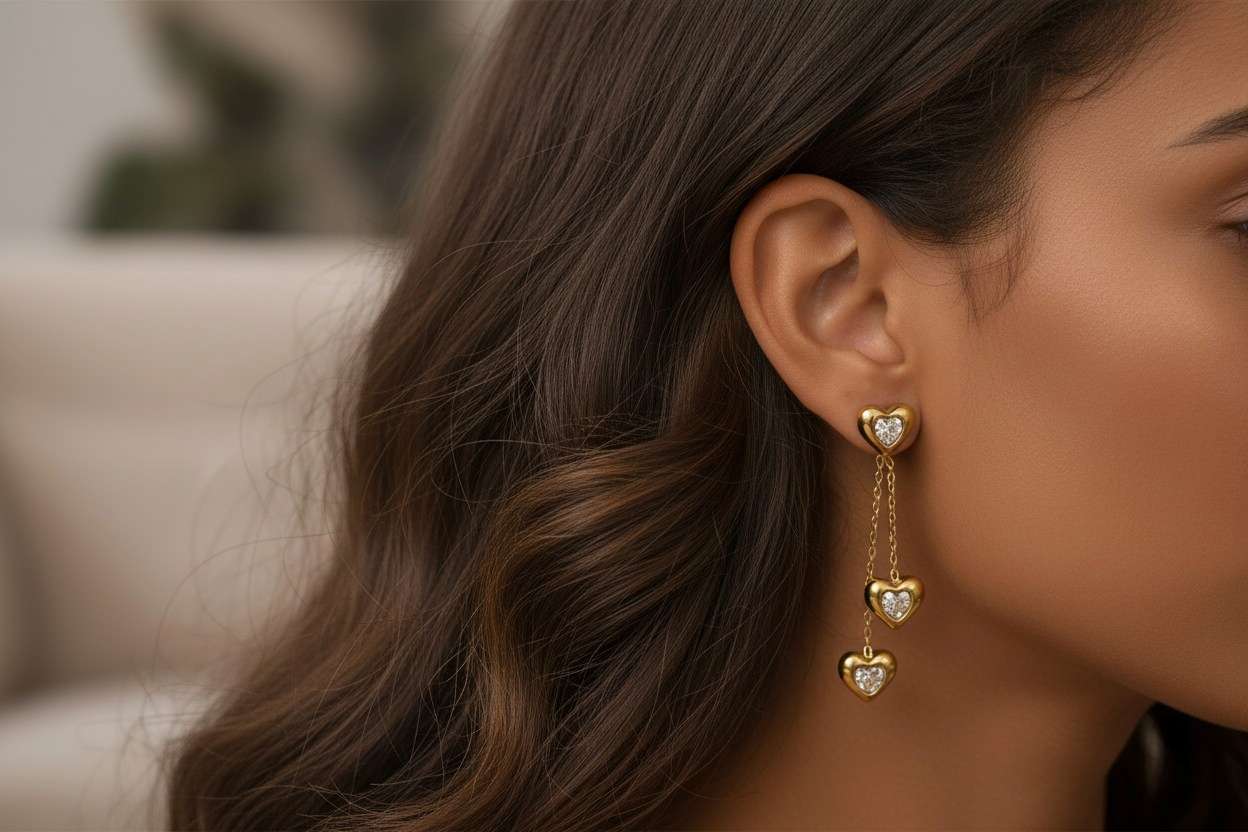 Pendientes corazon lagrimas acero inoxidable oro 18K PVD