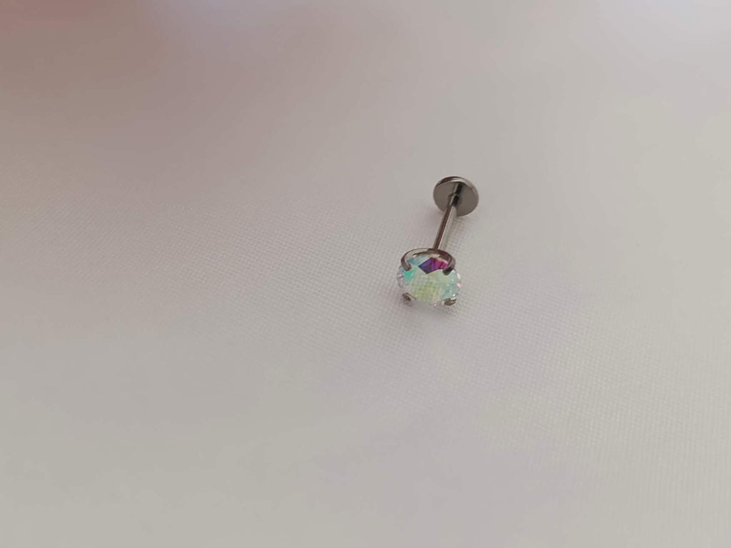 Pendientes de titanio engaste de 4 garras circonita rosa blanco y multicolor