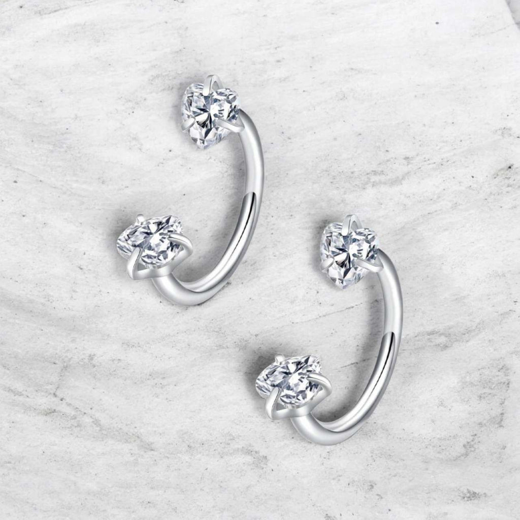 Pendientes de acero inoxidable 316 con circonitas rosas azules doble cabeza para mujeres