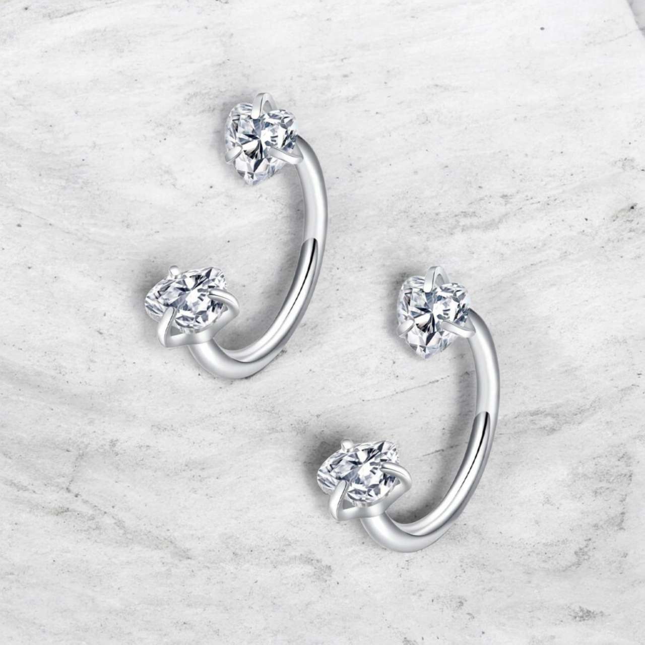 Pendientes de acero inoxidable 316 con circonitas rosas azules doble cabeza para mujeres