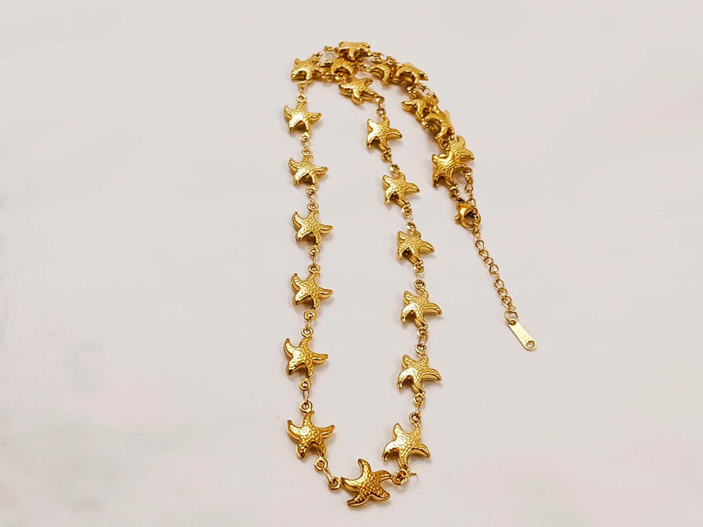 Set de joyas collar ajustable de cuenas de estrellas del mar y pulsera a juego de acero inoxidable oro 18K PVD Waterproof tarnish-free