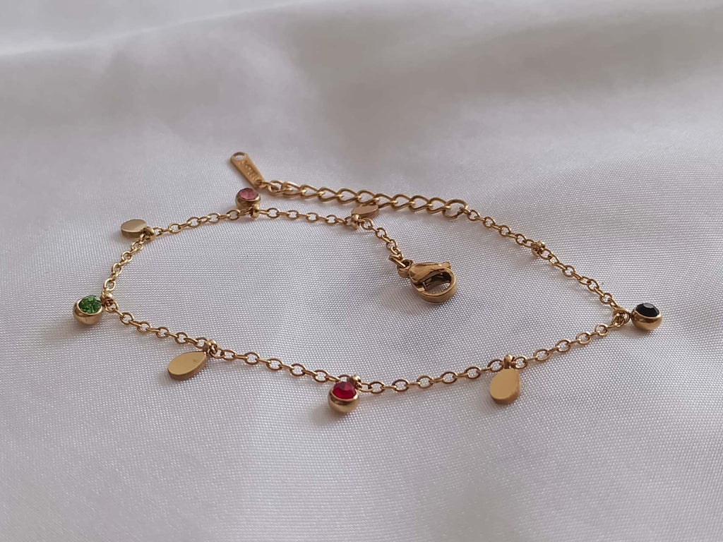 Set de joyas Collar de gotas y circonitas multicolores y pulsera a juego de acero inoxidable oro 18K waterproof