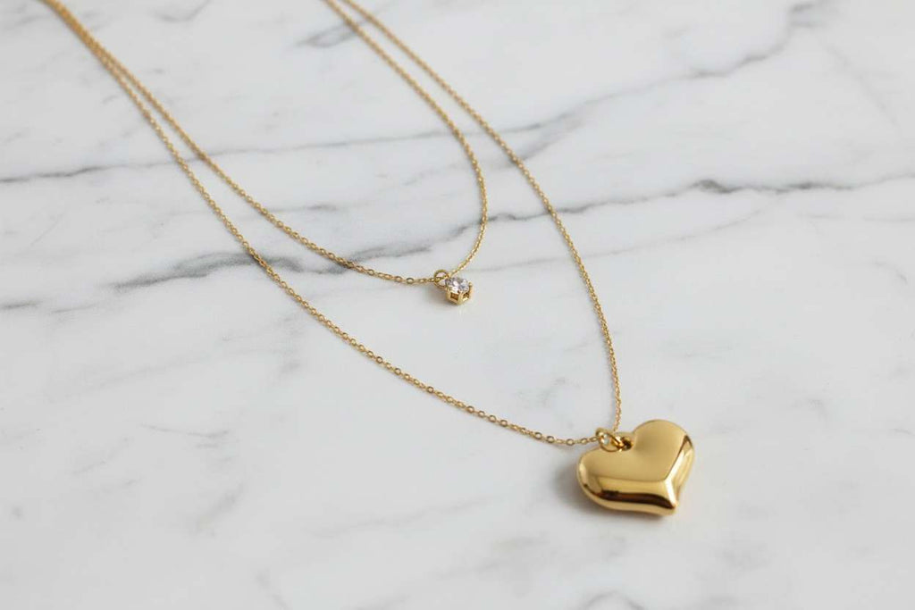 Collar doble capa corazon acero inoxidable oro 18K PVD